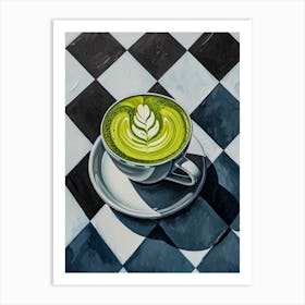 Matcha Latte Blue Checkerboard 1 Art Print