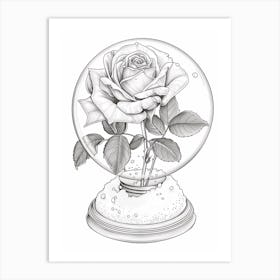 Rose In A Snow Globe Line Drawing 2 Art Print