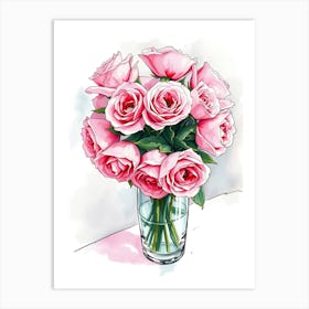 Pink Roses In Vase Art Print