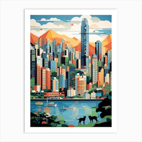 Hong Kong China Skyline With A Cat 0 Art Print
