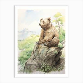 Storybook Animal Watercolour Grizzly Bear 3 Art Print