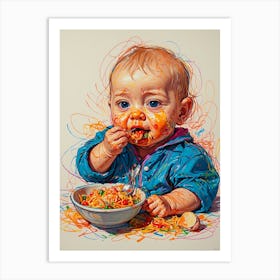 Baby Eating Spaghetti 1 Art Print