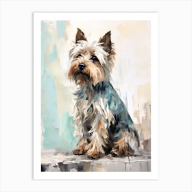 Yorkshire Terrier Dog, Painting In Light Teal And Brown 2 Art Print