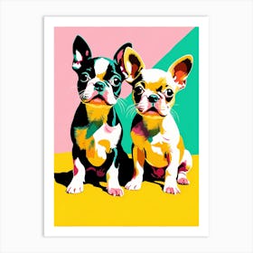 Boston Terrier Pups, This Contemporary art brings POP Art and Flat Vector Art Together, Colorful Art, Animal Art, Home Decor, Kids Room Decor, Puppy Bank - 150th Art Print