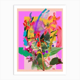 Amaranth 2 Neon Flower Collage Art Print