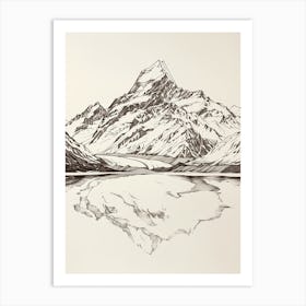 Aoraki Mount Cook New Zealand Line Drawing 1 Art Print
