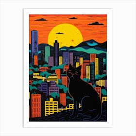 Sao Paulo, Brazil Skyline With A Cat 0 Art Print