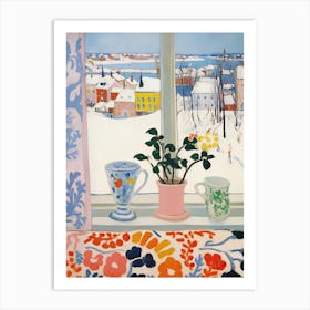 The Windowsill Of Helsinki   Finland Snow Inspired By Matisse 2 Art Print