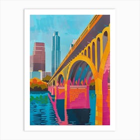 Congress Avenue Bridge Austin Texas Colourful Blockprint 3 Art Print