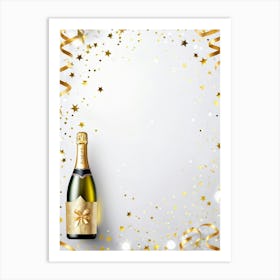 Champagne Bottle On A White Background Art Print