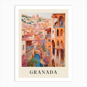 Granada Spain 1 Vintage Pink Travel Illustration Poster Art Print