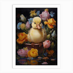 Floral Duck Painting Art Print