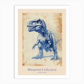 Carnotaurus Dinosaur Blue Print Sketch 3 Poster Art Print
