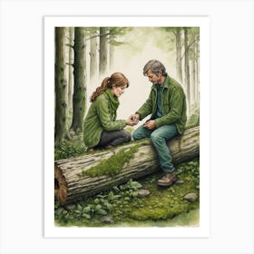 Man And Woman In The Woods Art Print