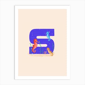 Letter S Seahorse Art Print