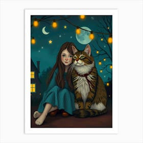 Little Girl With Cat Art Print