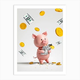 Baby Pig As A Corporate Mascot Clutching A Billfold Playing Cards Scattered Nearby Depicting Variou (4) Art Print