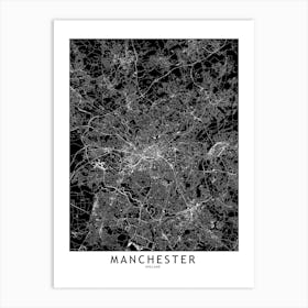 Manchester Black And White Map Art Print