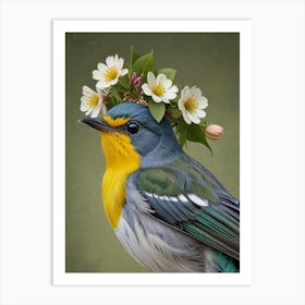 Bird With Flowers On Its Head 2 Art Print