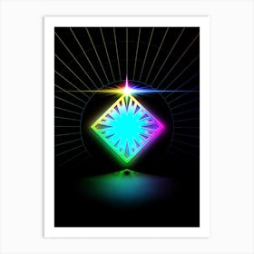Neon Geometric Glyph in Candy Blue and Pink with Rainbow Sparkle on Black n.0159 Art Print
