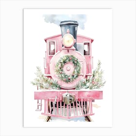 Christmas Train Watercolor Painting Art Print