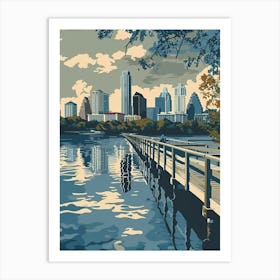 Duotone Illustration Lady Bird Lake And The Boardwalk 1 Art Print