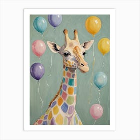 Pastel Party Giraffe With Balloons Art Print