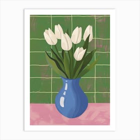 White Tulips In A Blue Vase Art Print