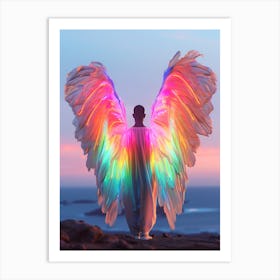 "Digital Art: Neon-Winged Figure" Art Print