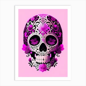 Skull With Intricate Henna Designs 2 Pink Mexican Art Print