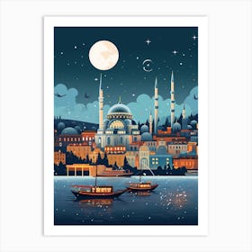 Winter Travel Night Illustration Istanbul Turkey 2 Art Print