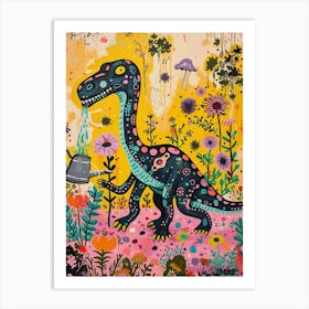Dinosaur In The Garden Colourful Brushstroke 1 Art Print
