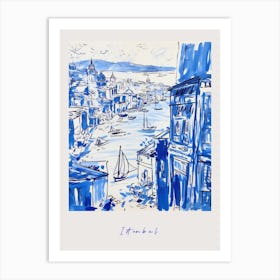 Istanbul Turkey 3 Mediterranean Blue Drawing Poster Art Print