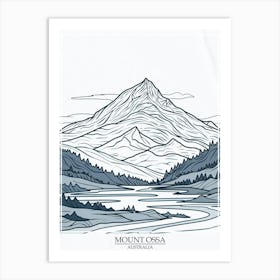 Mount Ossa Australia Color Line Drawing 4 Poster Art Print