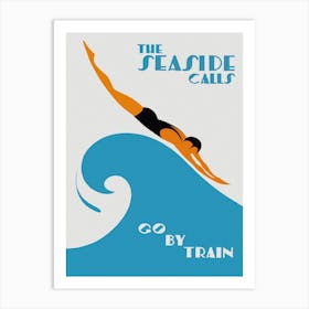 Seaside Calls Go By Train Australia Vintage Travel Poster Art Print