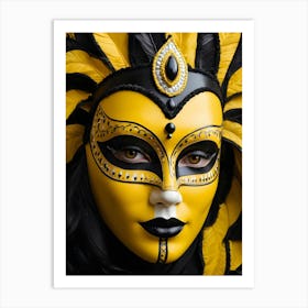 A Woman In A Carnival Mask, Yellow And Black (32) Art Print