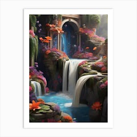 Waterfall In The Garden Art Print