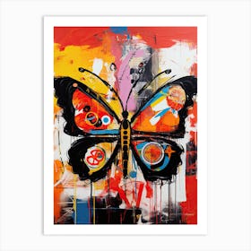 Butterfly red, black in Basquiat's Style Art Print