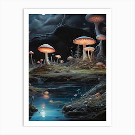 Mushrooms In The Night Art Print