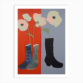 A Painting Of Cowboy Boots With Poppy Flowers, Pop Art Style 4 Art Print