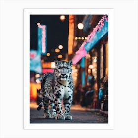 Snow Leopard Walking In The City Art Print