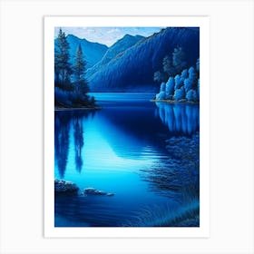 Blue Lake Landscapes Waterscape Crayon 1 Art Print