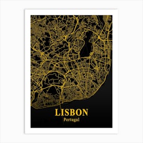 Lisbon Gold City Map 1 Art Print