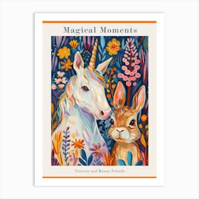 Floral Unicorn With Bunny Poster Art Print