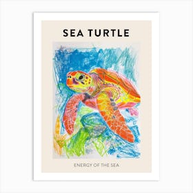 Sea Turtle Rainbow Ocean Scribble Poster Art Print