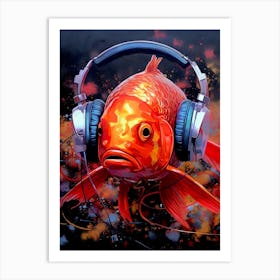 Goldfish With Headphones animal Art Print