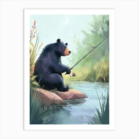 American Black Bear Fishing In A Stream Storybook Illustration 2 Art Print