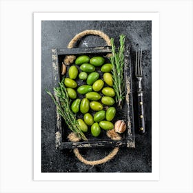 Olives — Food kitchen poster/blackboard, photo art Art Print