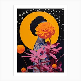 Surreal Florals Marigold 3 Flower Painting Art Print
