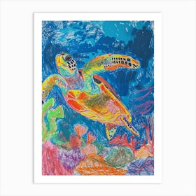 Sea Turtle Underwater Pencil Scribble Art Print
